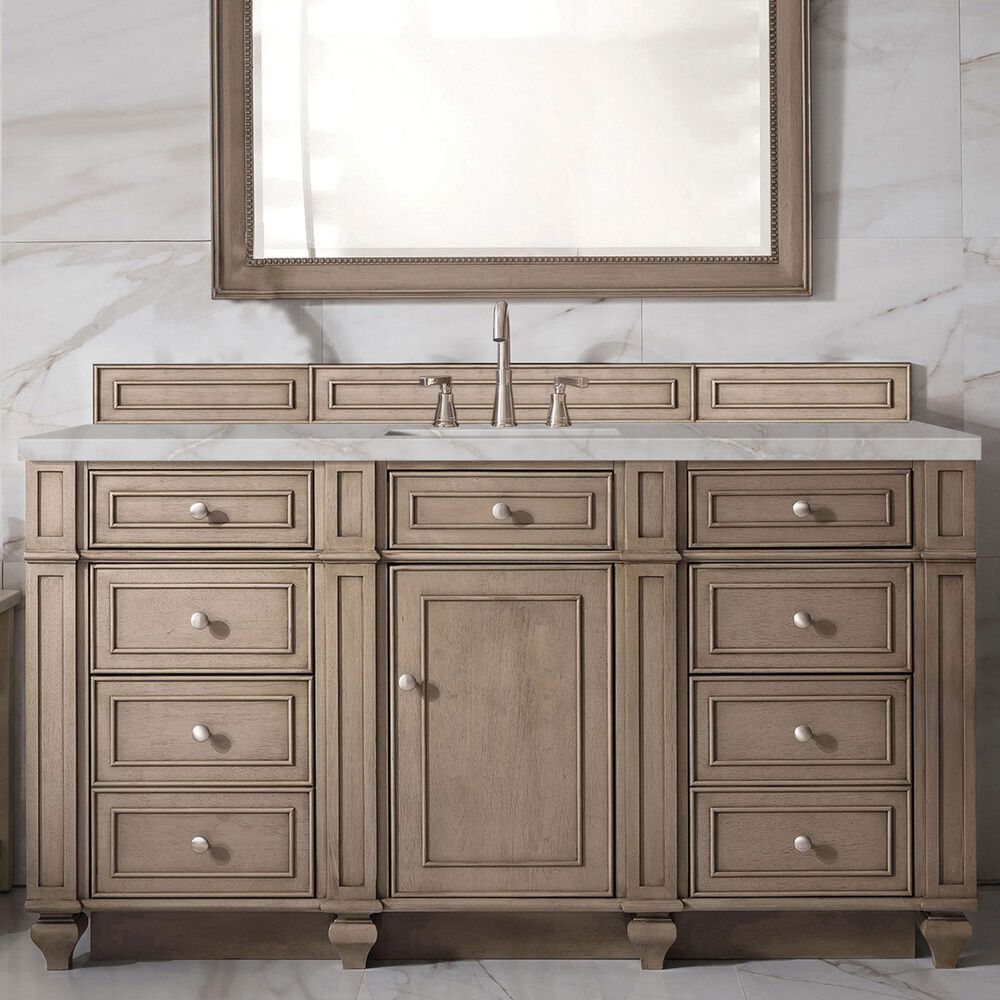 James Martin Vanities Bristol 60" Single Bathroom Vanity in Whitewashed Walnut with 3 cm Eternal Jasmine Pearl Silestone Top, Rectangular Sink and FreePower Wireless Charger, , large