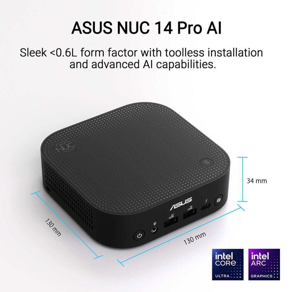ASUS NUC 14 Pro AI Mini Desktop Computer | Intel Core Ultra 7 258V - 32GB RAM - Intel Arc Graphics - 1TB SSD in Black, , large