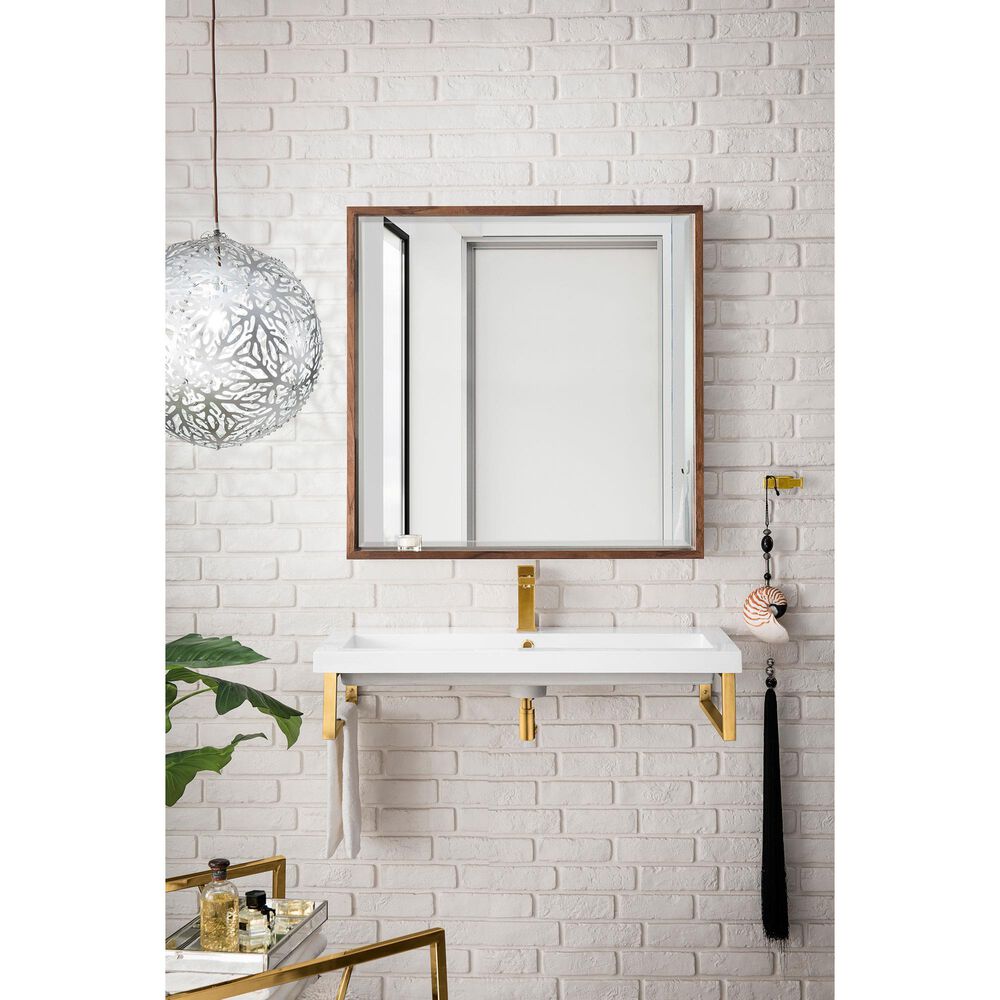 James Martin Vanities Boston 39.5&quot; Single Wall Brackets in Radiant Gold with 3 cm White Glossy Resin Top and Rectangular Sink, , large