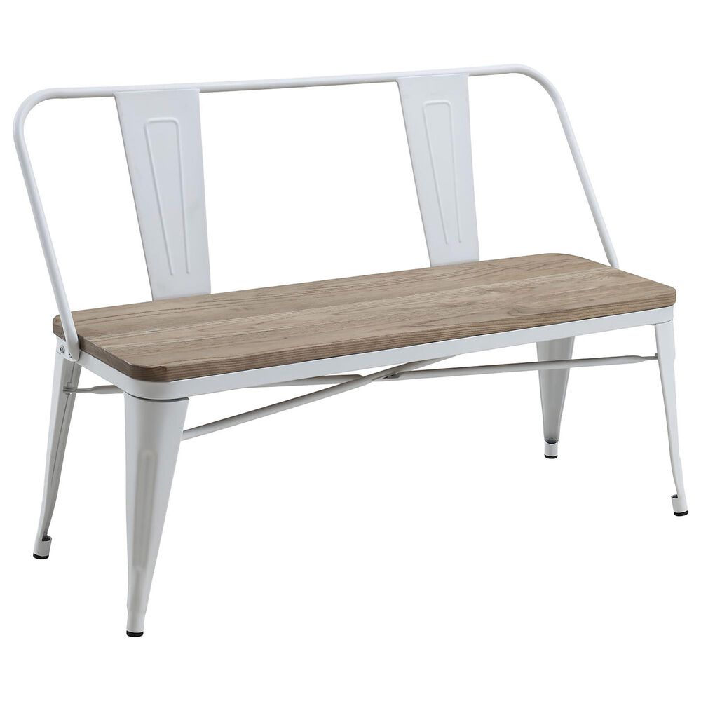 Furniture of America Patterson Dining Bench in White and Dark Oak, , large