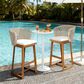 Hearth and Haven Outdoor Bar Stool with Woven Wicker Back and Cushion in Beige (Set of 2), , large
