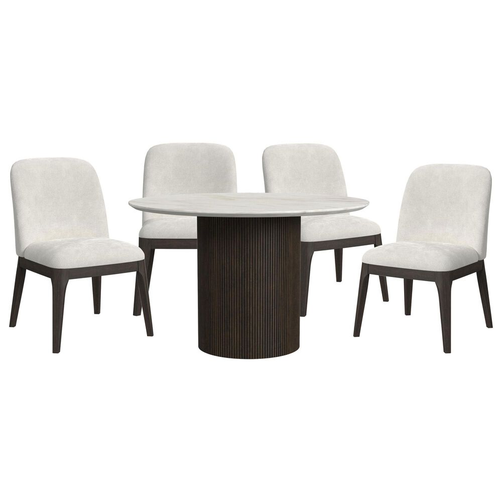 Mayberry Hill Sylvie 5-Piece Round Dining Set in Brown and White, , large