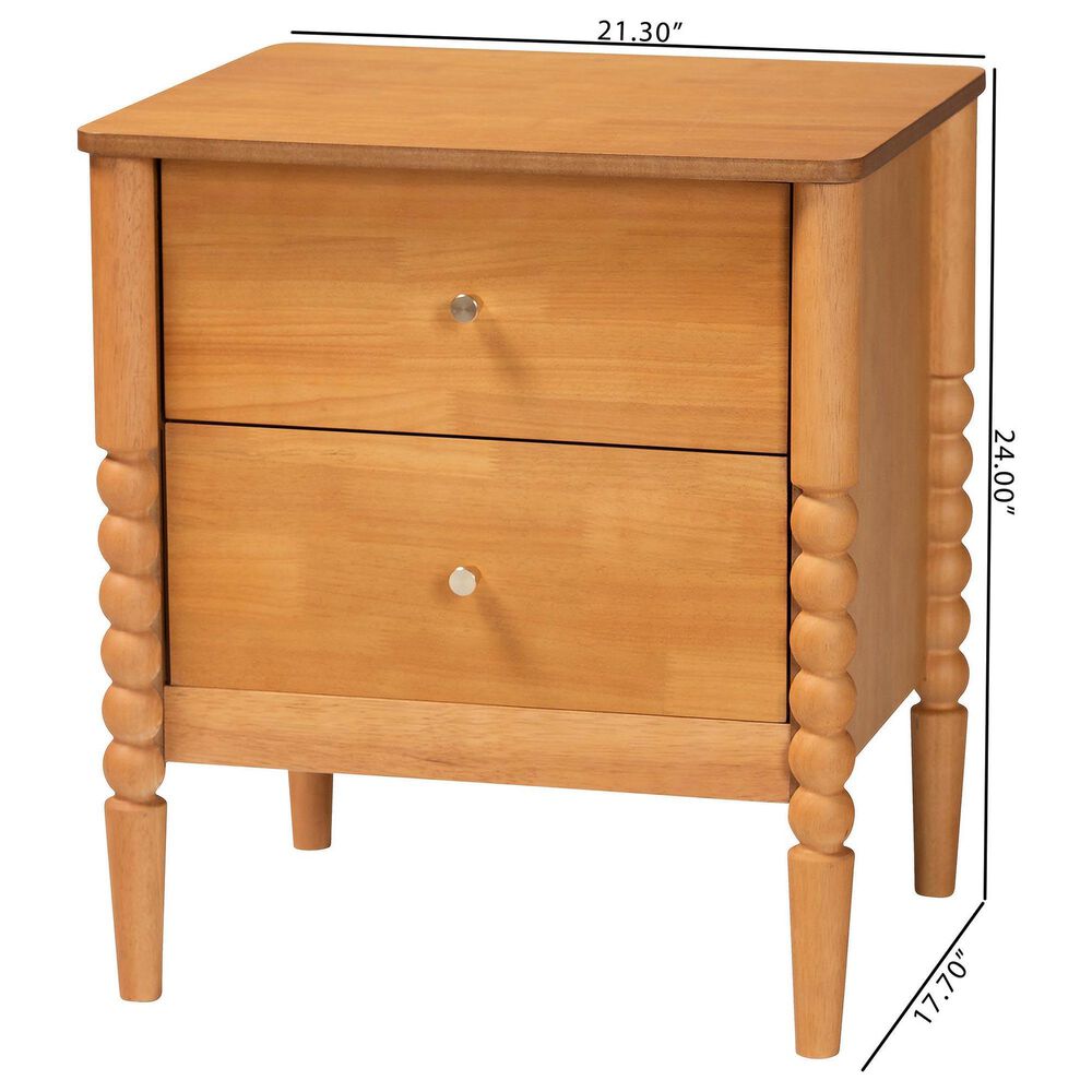 Baxton Studio Lucera 2-Drawer Bobbin Nightstand in Oak Brown, , large