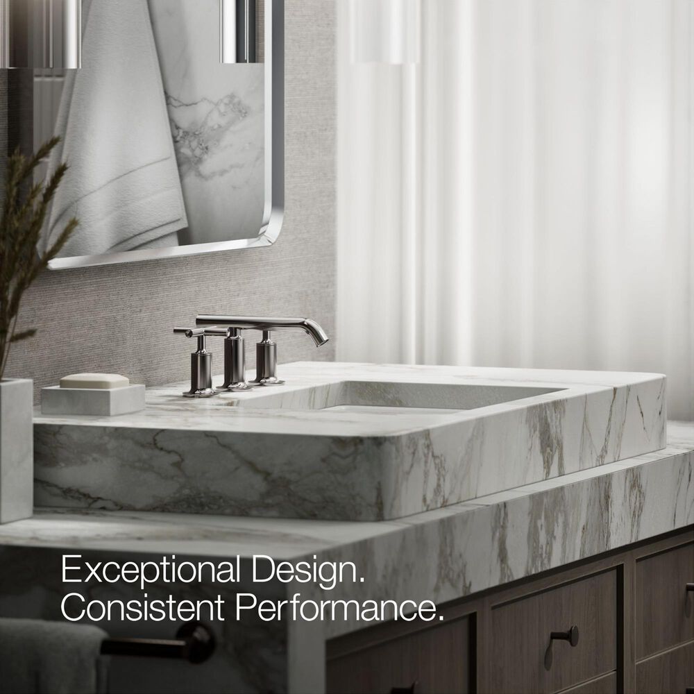 Kohler Purist Widespread Bathroom Sink Faucet with Cross Handles and Low Gooseneck Spout in Vibrant Titanium, , large