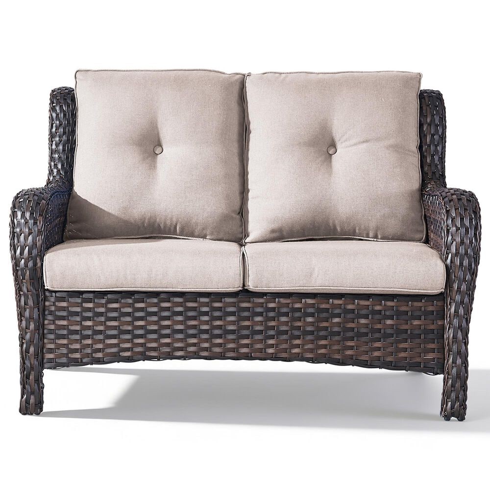Sunwell Garden Patio Loveseat with Brown Frame in Beige, , large