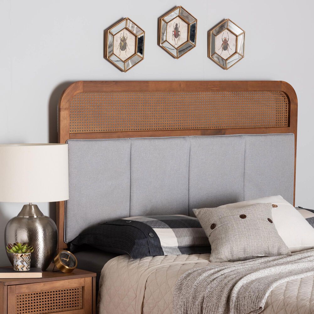 Baxton Studio Esti King Panel Headboard with Light Grey Fabric in Ash Walnut, , large