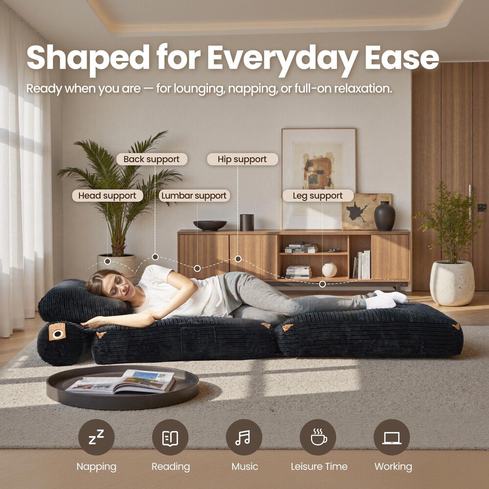 HOMLUX Convertible Sleeper Chair with Pillow and Back Support in Black, , large