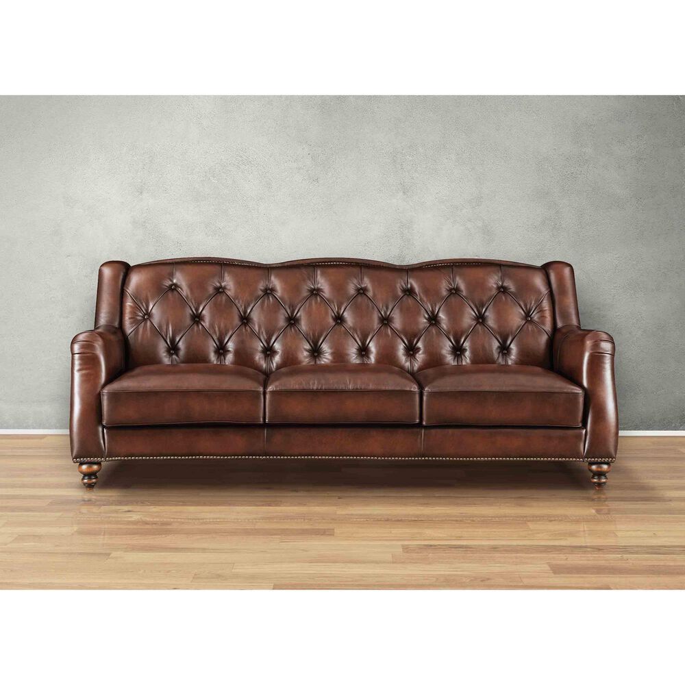 Hydeline Hampton Leather Stationary Sofa in Brown, , large
