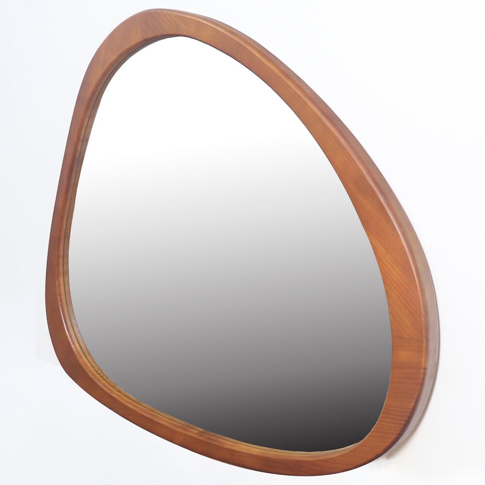 Hearth and Haven 45" Wall Mirror with Curvy Shape and Pine Wood Frame in Natural, , large