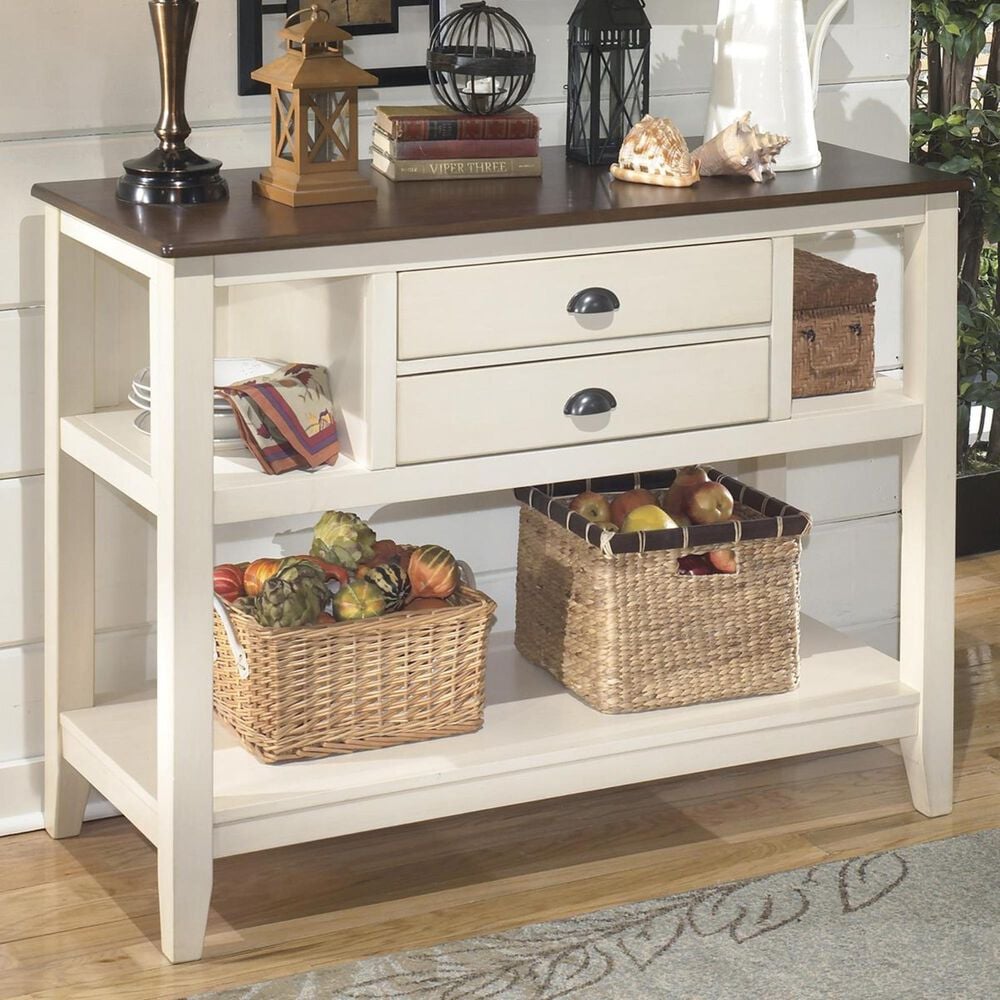 Ashley Whitesburg Server in Brown and Cottage White, , large