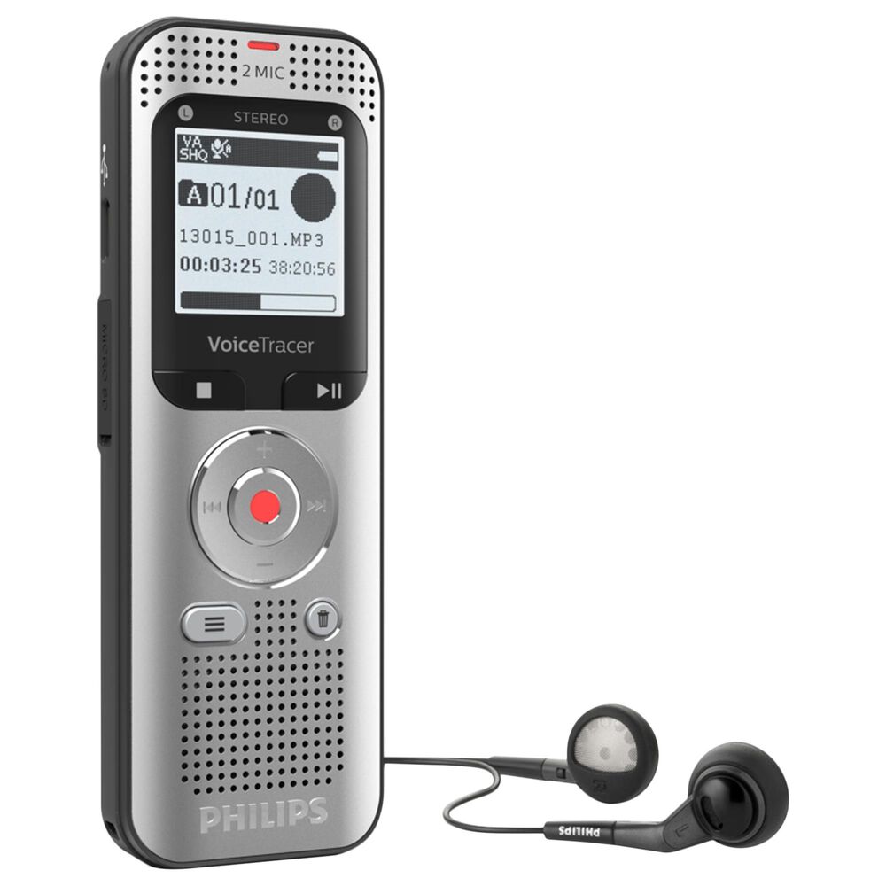 Philips VoiceTracer Audio Recorder in Light Silver and Black, , large