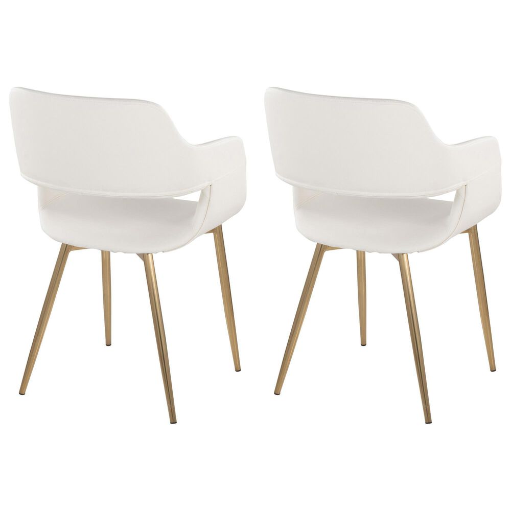 LumiSource Margarite Arm Chair with White Faux Leather Cushion in Gold (Set of 2), , large