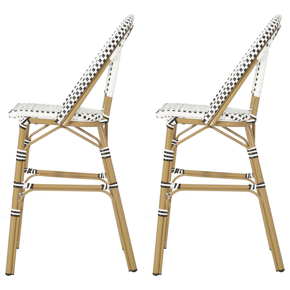 Hearth and Haven Outdoor Wicker French Barstool with Brown Aluminum Frame in White (Set of 2), , large