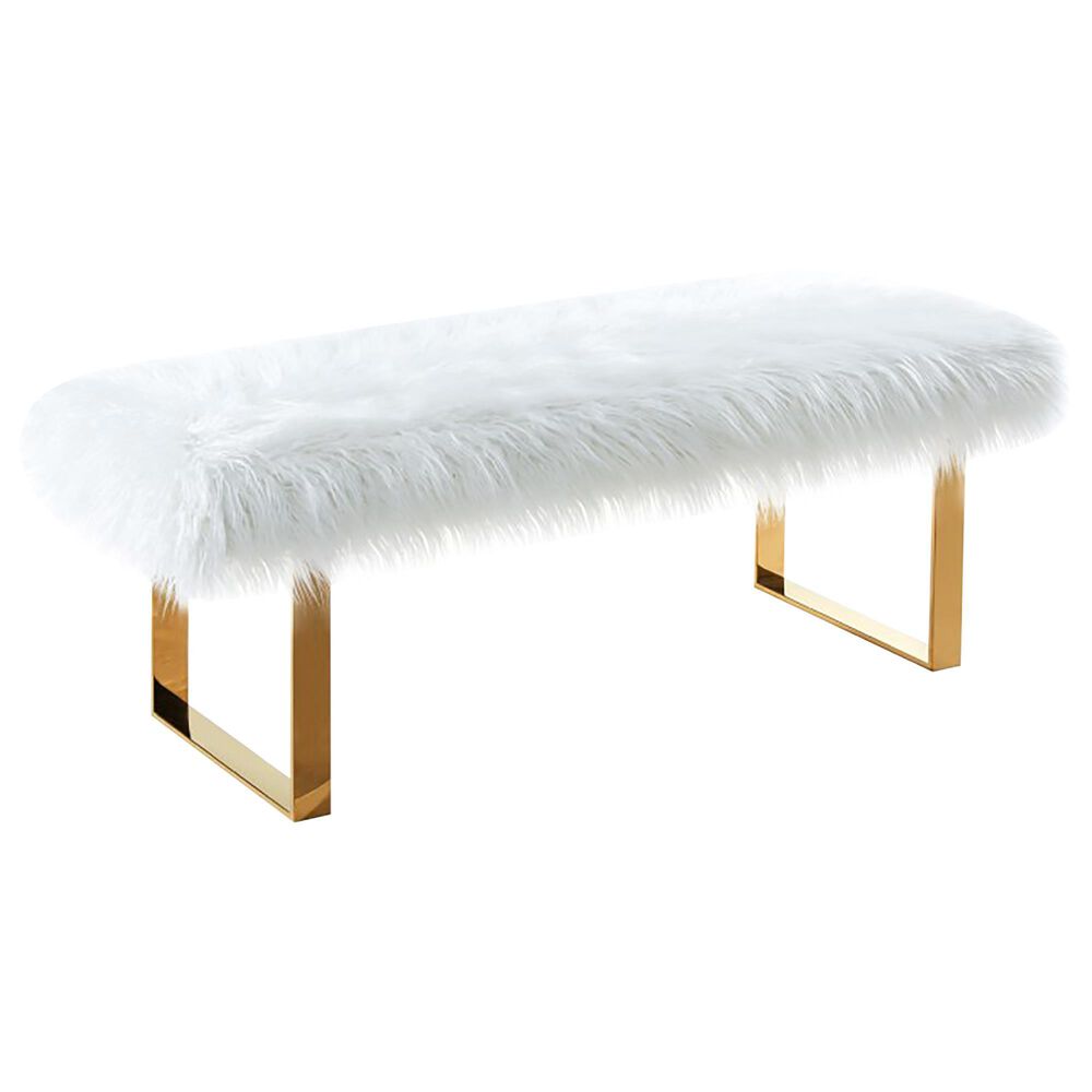 Blue River Zinna Faux Fur Bench in Gold Stainless Steel, , large