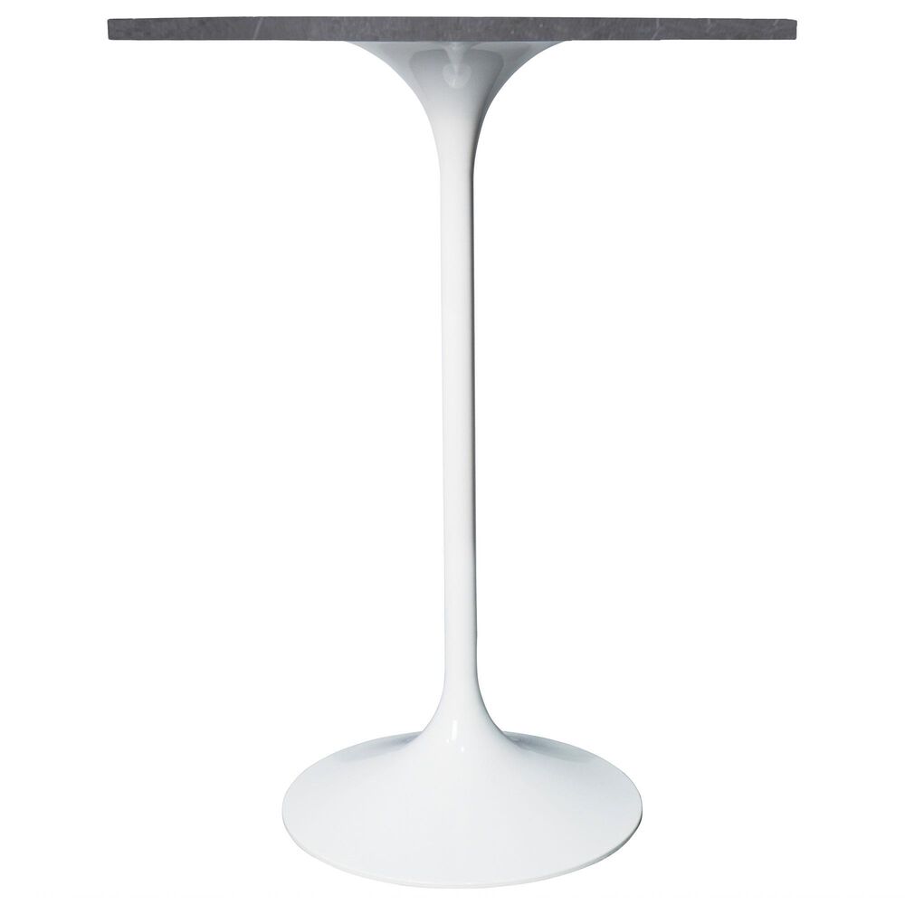 Leisuremod LeisureMod Verve Collection Modern Bar Height Table White Base with 27 Round Marble Grey Sintered Stone Top, , large