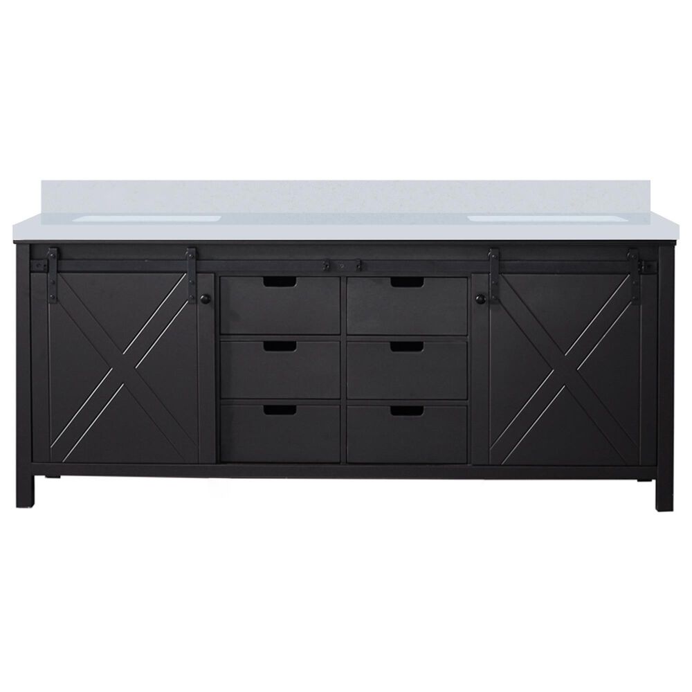 Lexora Home Marsyas 80" Double Bathroom Vanity in Brown with White Quartz Top and Rectangular Sinks, , large