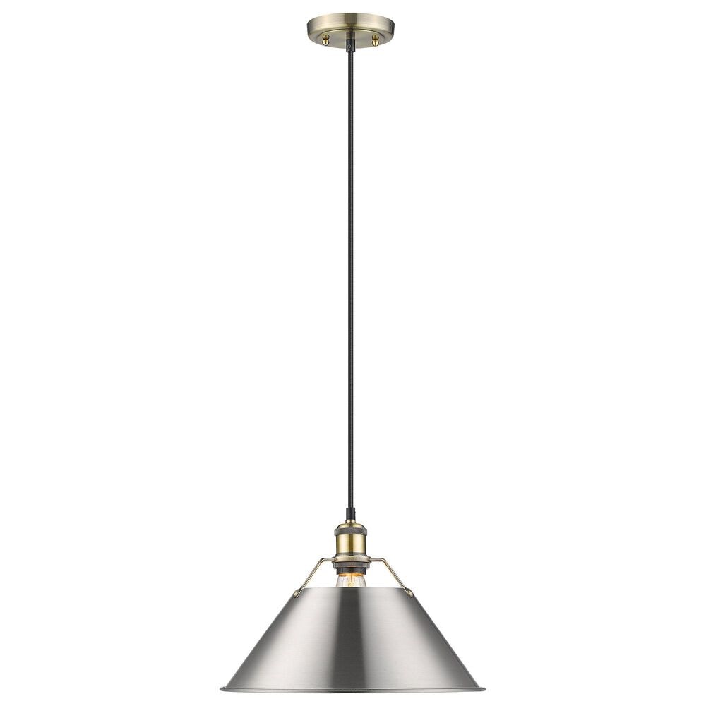 Golden Lighting Orwell 1-Light Wide Large Pendant with Pewter Shade in Aged Brass, , large