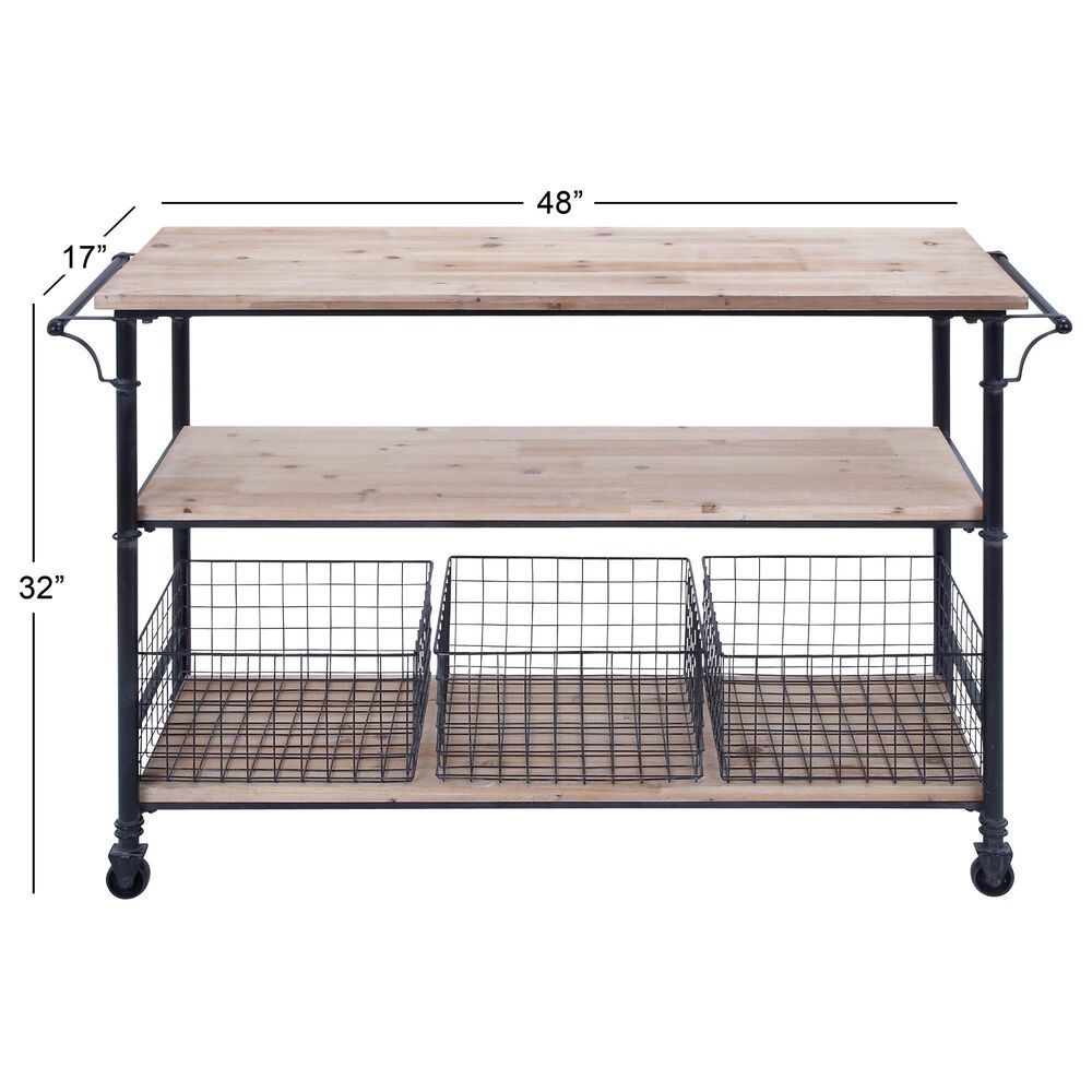 Maple and Jade 3-Drawer Storage Unit with Wire Baskets in Washed Brown and Black, , large
