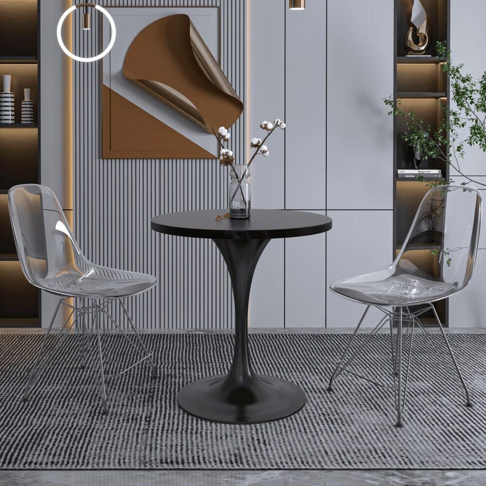 Leisuremod LeisureMod Verve Collection 27 Round Dining Table, Black Base with Black MDF Top, , large