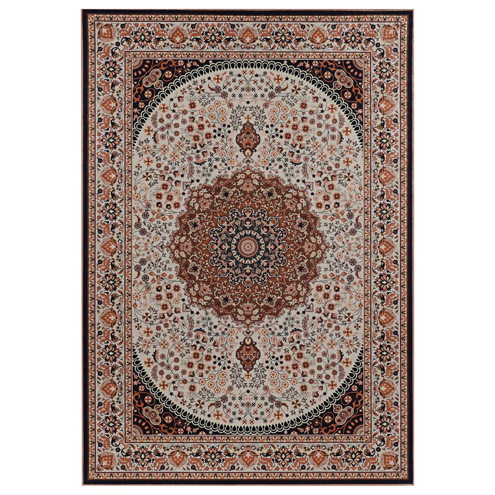 Linon Rugs Emerald EM02 5" x 7" Cream and Copper Area Rug, , large