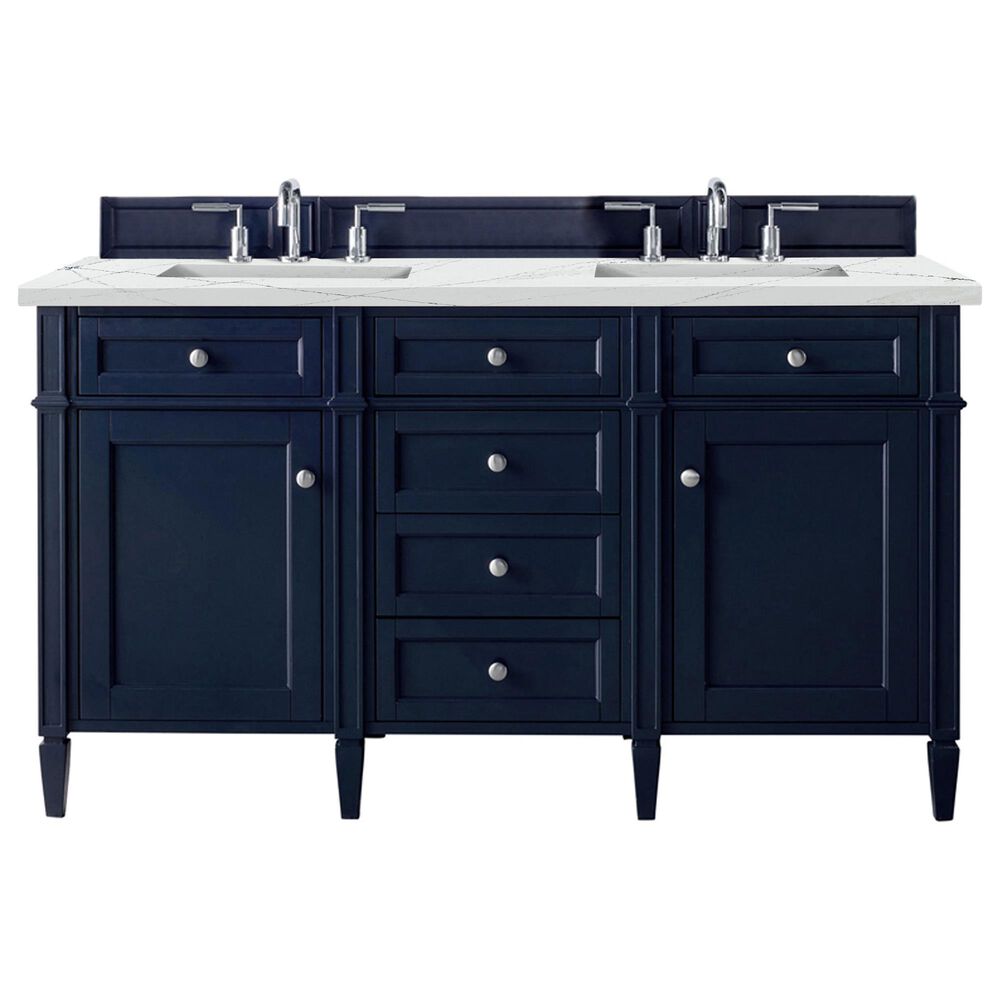 James Martin Vanities Brittany 60" Double Bathroom Vanity in Victory Blue with 3 cm Eternal Jasmine Pearl Silestone Top, Rectangular Sinks and FreePower Wireless Charger, , large