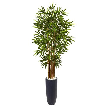 Nearly Natural Inc 5" Bamboo Tree with Gray Cylinder Planter in Green, , large