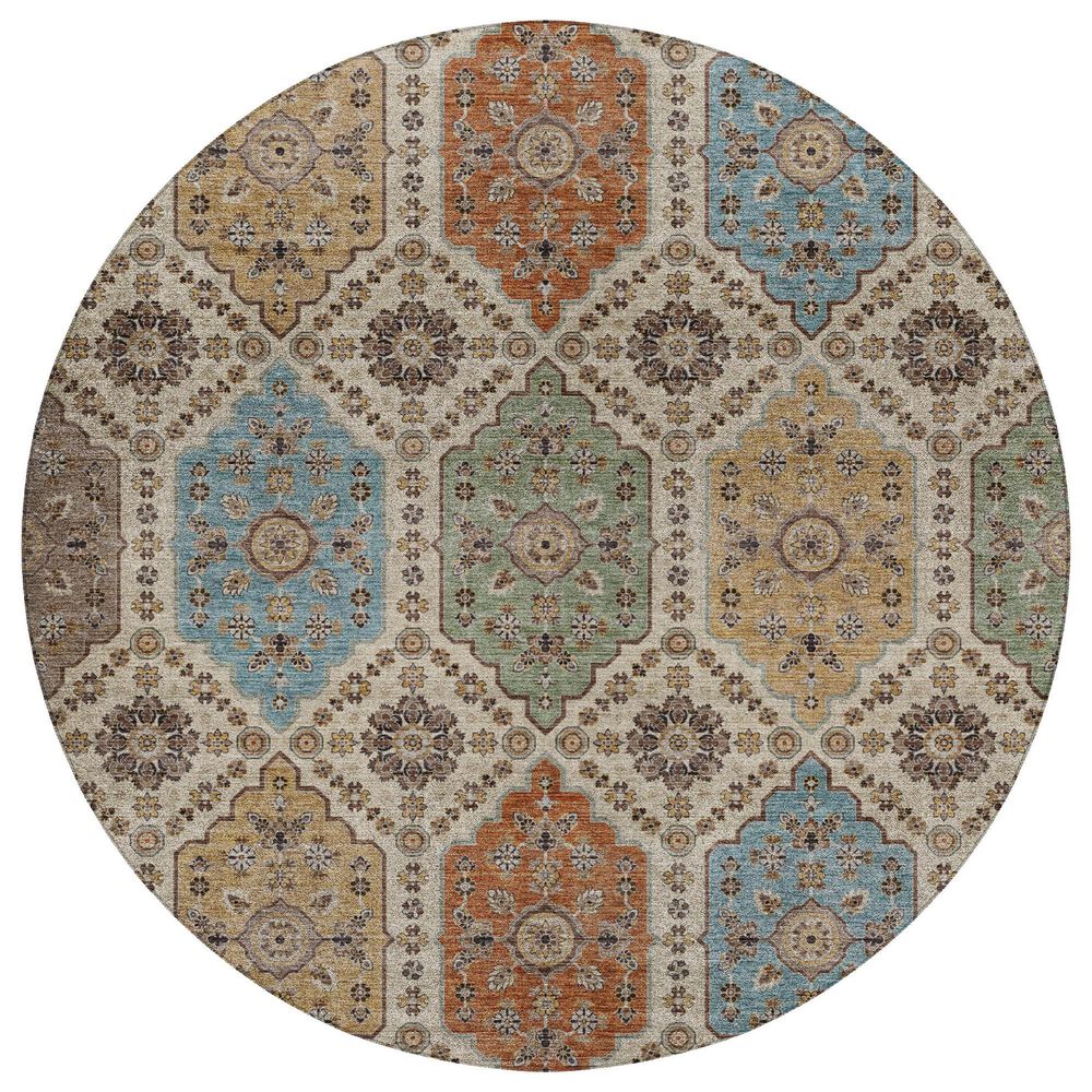 Dalyn Rug Company Silk Road Linen, Mocha, Copper, Gold and Sky 8" Round Area Rug, , large