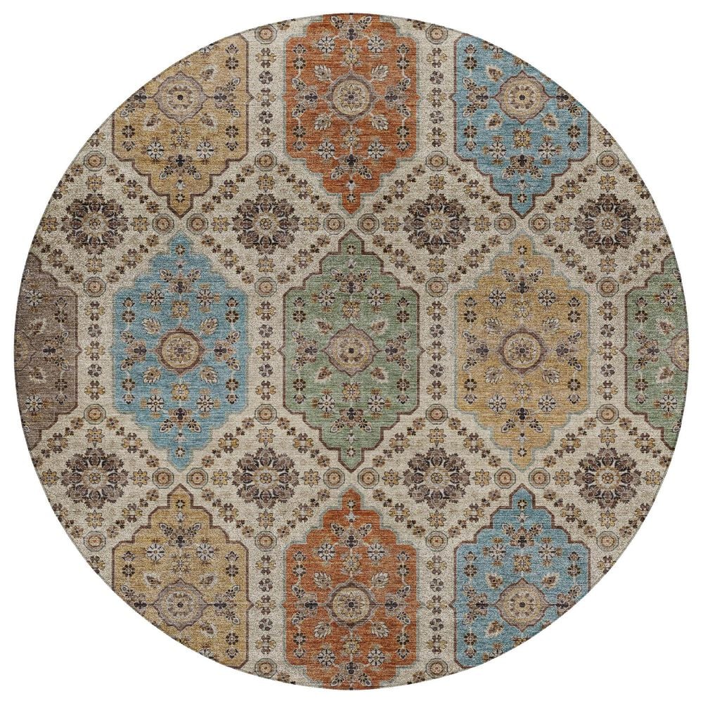 Dalyn Rug Company Silk Road Linen, Mocha, Copper, Gold and Sky 8" Round Area Rug, , large