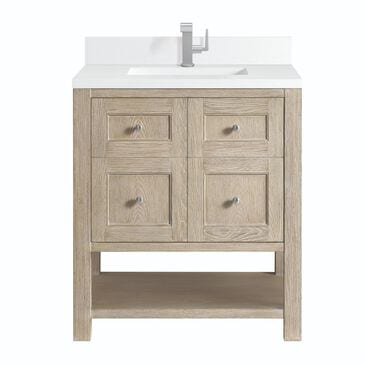 James Martin Vanities Breckenridge 30" Single Vanity in Whitewashed Oak w/Single Hole 3 CM White Zeus Quartz Top & Backsplash, , large