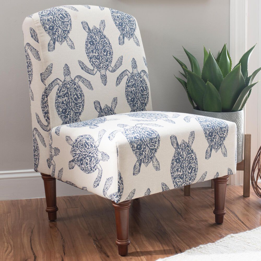 Linon Home Decor Hawksbill Accent Chair in Indigo and Cream, , large