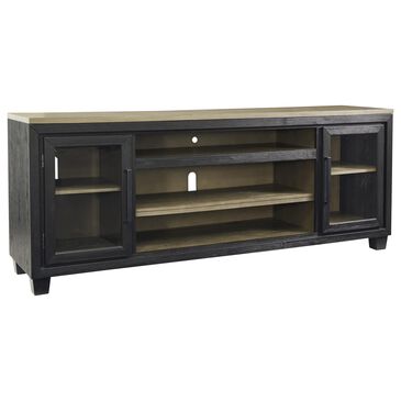 Ashley Foyland 83" TV Stand in Brushed Black and Dusty Grayish Brown, , large