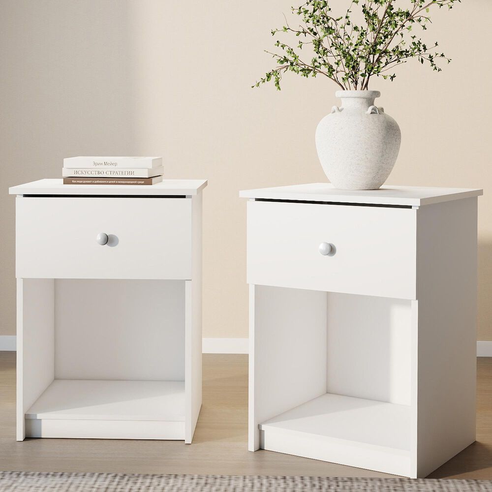 HOMLUX 1-Drawer Modern Nightstand with Knob Handle in White (Set of 2), , large