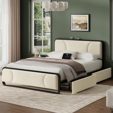 HOMLUX Queen Upholstered Platform Storage Bed in Beige, , large