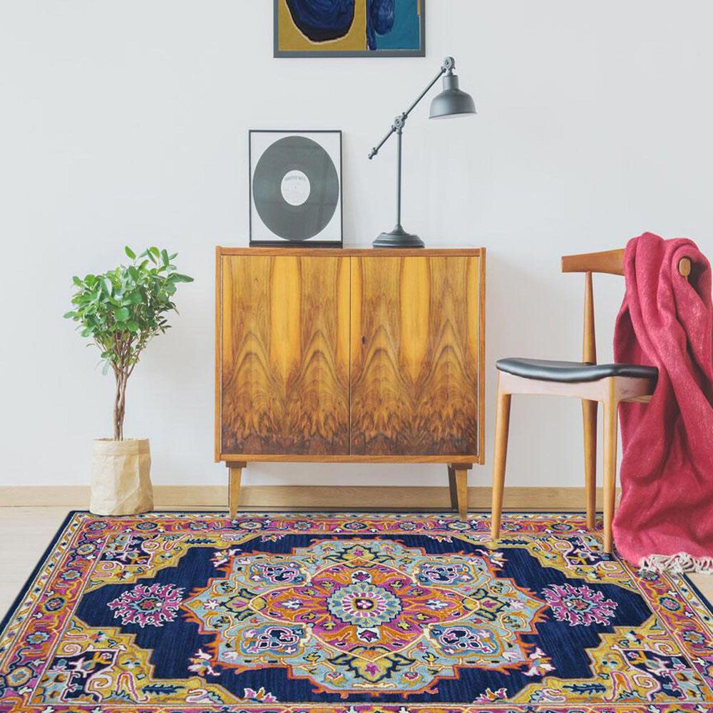 Amerr Boho 8&#39; x 11&#39; Navy and Pink Area Rug, , large