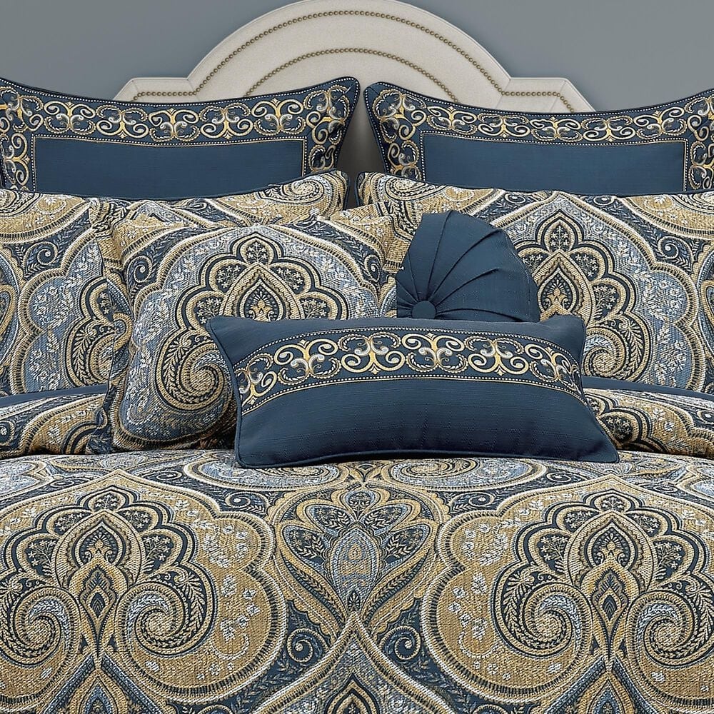 J. Queen New York Messina 12&quot; x 22&quot; Lumbar Pillow in Gold and Navy Blue, , large