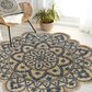L&R Resources Synergy 4" Round Tan and Indigo Blue Area Rug, , large