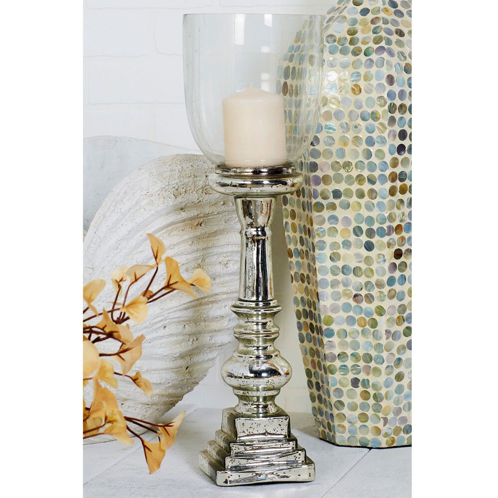 Maple and Jade 7&quot; x 22&quot; Hurricane Lamp in Silver, , large