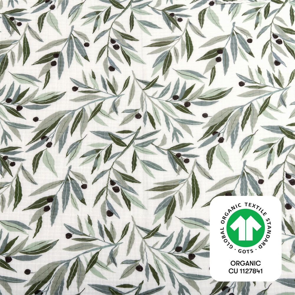 Babyletto Olive Branches Muslin Swaddle in Green and White, , large