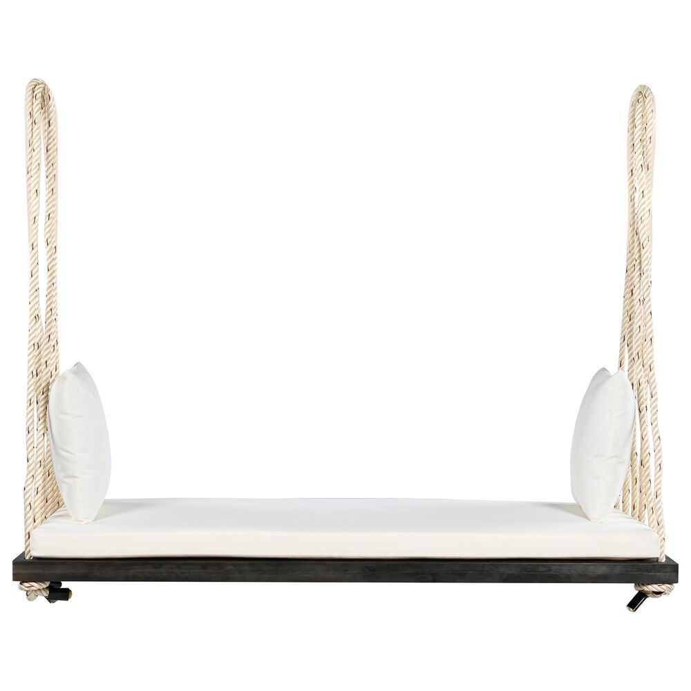 Hearth and Haven Topmax Outdoor Hanging Porch Swing Bench with Beige Cushion in Brown, , large