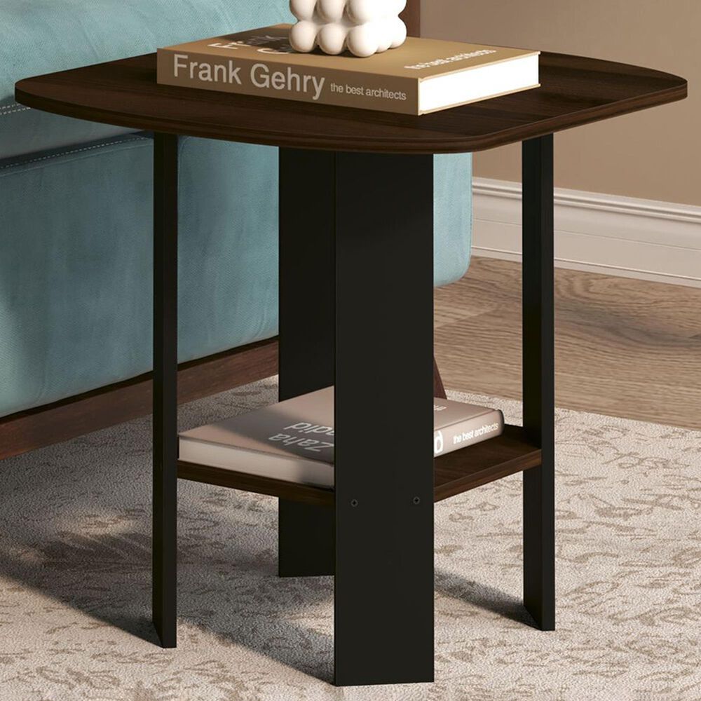 HOMLUX 1-Shelf End Table in Columbia Walnut and Black, , large