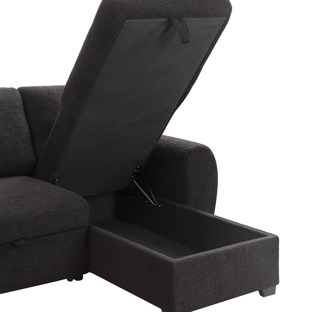 HOMLUX 95"W Teddy Fleece Reversible Sleeper Sectional Sofa with Storage Chaise in Black, , large