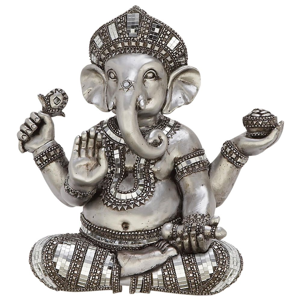 Maple and Jade 12" Sitting Ganesh Sculpture in Silver, , large
