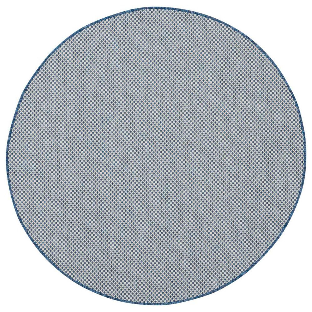 Nourison Courtyard Ivory and Blue 5&#39; Round Indoor/Outdoor Area Rug, , large