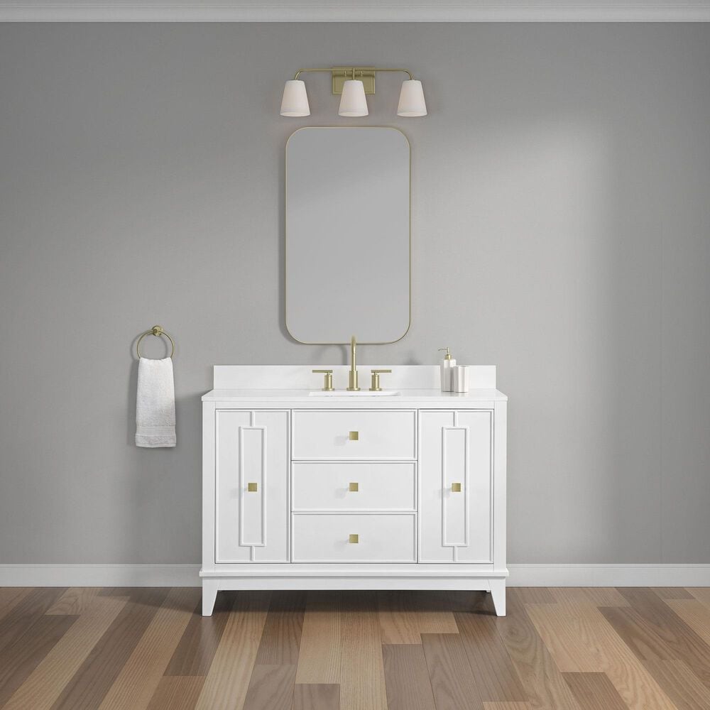 37B Kinsale 48" Single Bathroom Vanity Cabinet in Bright White with White Composite Stone Top and Backsplash, , large