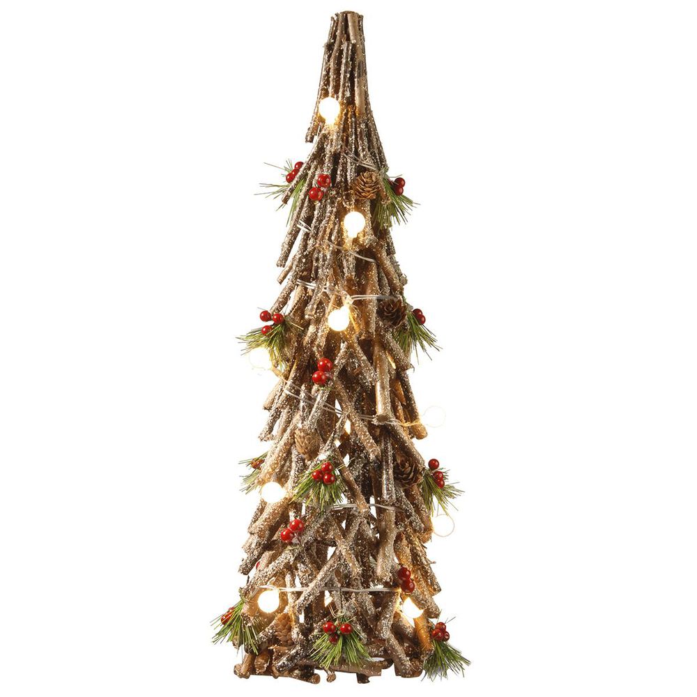 National Tree Pre-Lit 23" Wood Look Holiday Tree with 15 warm lights, , large