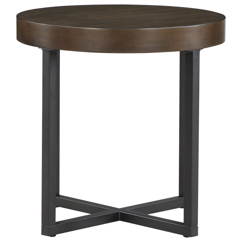Steve Silver Furniture Yukon Round End Table in Walnut and Black, , large