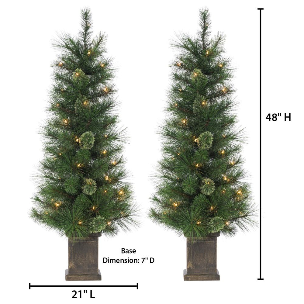 The Gerson Company 4' Potted Hard Needle Christmas Tree with White LED Lights in Green (Set of 2), , large