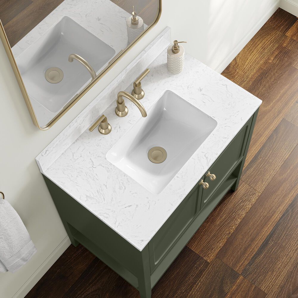 37B Ravello 30" Single Bathroom Vanity Cabinet in Deep Olive Green with Marble Top and Backsplash, , large
