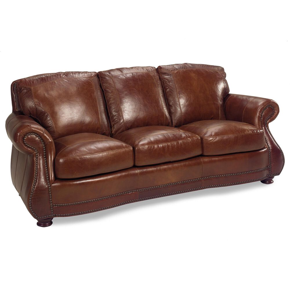 USA Premium Leather Stationary Sofa in Brandy with Alligator, , large