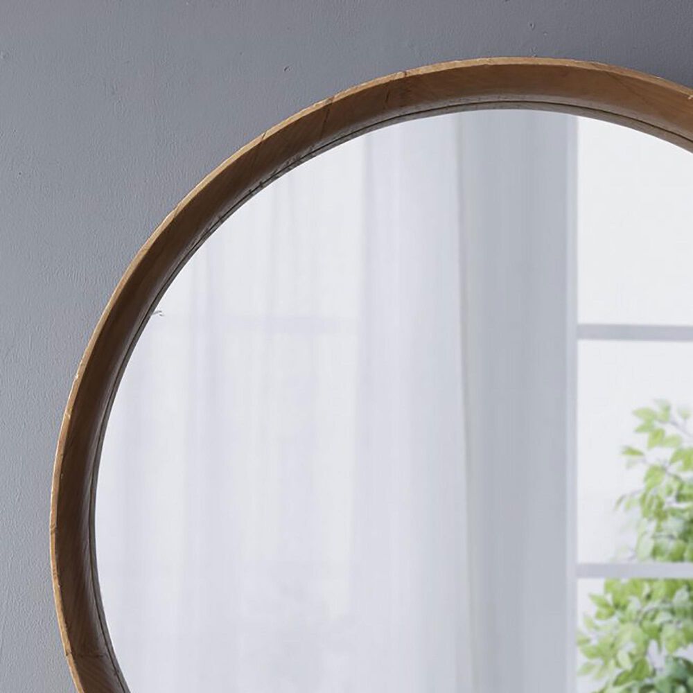 A&amp;B Home Round Wall Mirror in Brown, , large